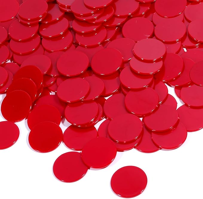 Coopay 300 Pieces Plastic Learning Counters Disks Bingo Chip Counting Discs Markers for Math Practice and Poker Chips Game Tokens,1 Inch (Red Style 1)