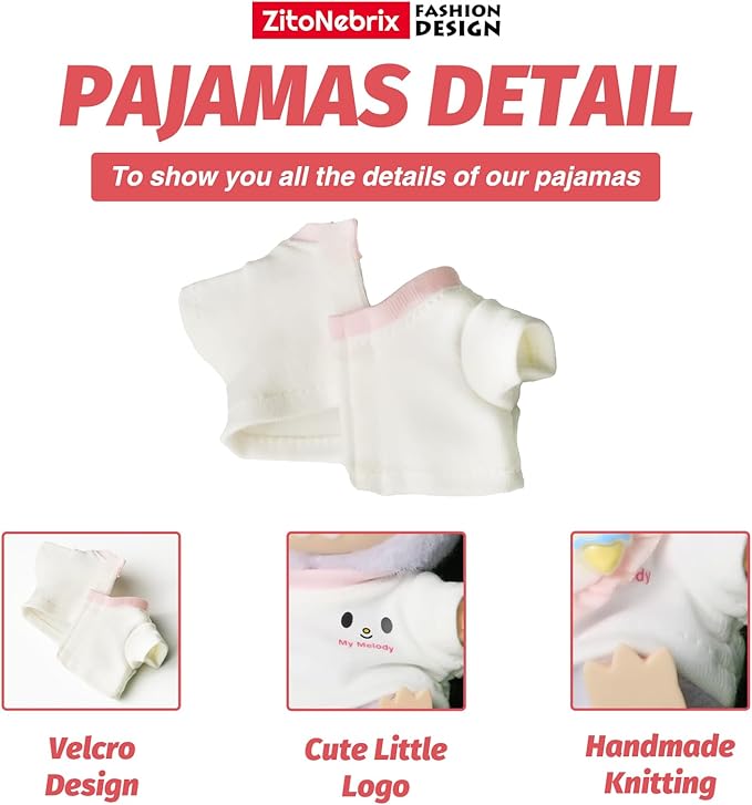 Cloth for Doll,4-Piece Clothes Outfit for 17cm ＆ 15cm (NO Doll) - White Shaped Velvet hat + Glasses + White Clothes + Pink Pinafore