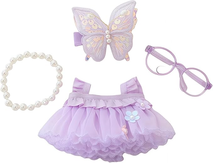 Clothes for Dolls Accessories, Outfit Set 4 Pieces Gauze Dress for 15cm 17cm Doll (No Doll), Romantic Skirt Doll Clothing Set Replacement Purple