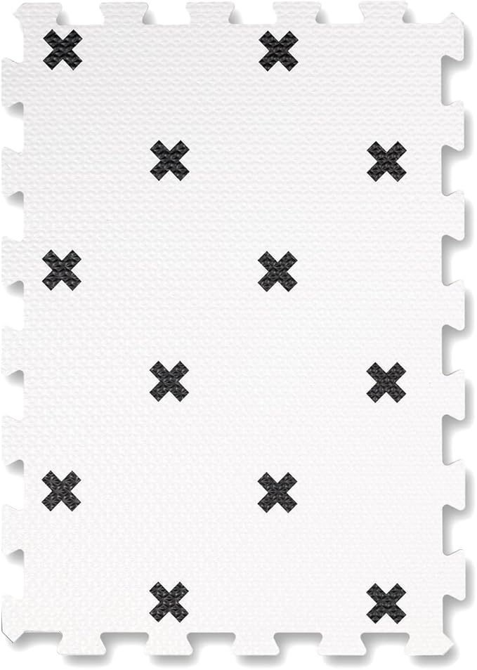 TCBunny Extra Large Baby Foam Play Mat - 4FT x 6FT Non-Toxic Puzzle Floor Mat for Kids & Toddlers (White with Black Cross)