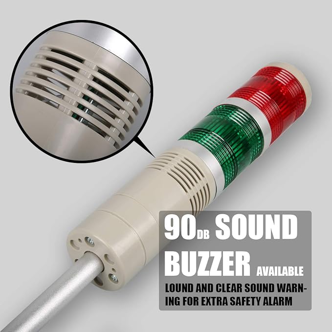 Industrial Signal Column, LED Alarm Tower Lamp Flash Indicator, 2-Layer Stack Warning Light With Buzzer for Safety (24V/Sound/Steady ON)