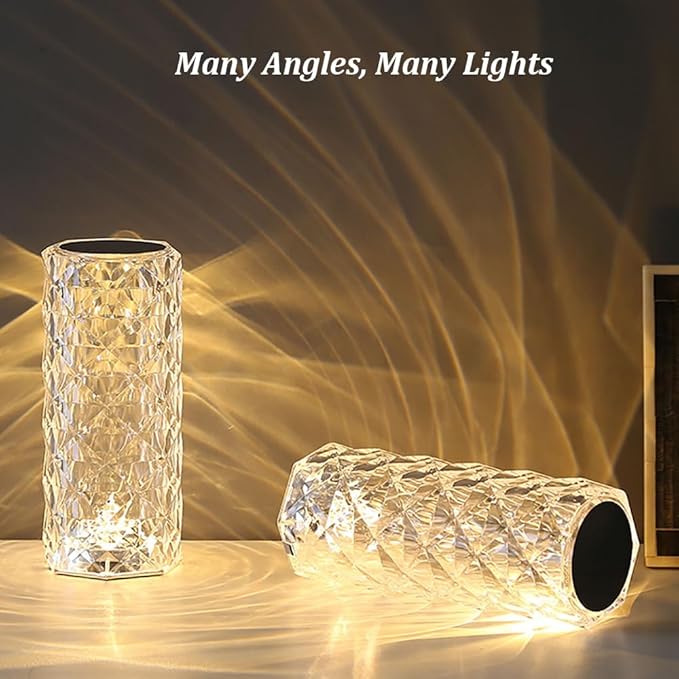 Portable Crystal Table Lamp, 3-Color Touch Control Rechargeable Night Light, Bedside & Desk Lamp for Bedroom, Living Room, Kitchen & Dining Room (3-Color Rose)
