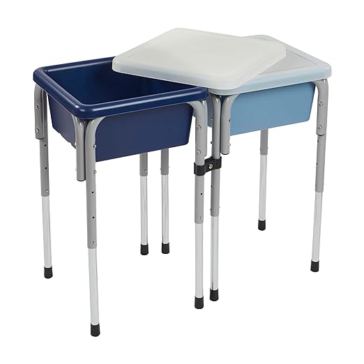 ECR4Kids 2-Station Sand and Water Adjustable Play Table, Sensory Bins, Navy/Powder Blue