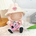 5 Set 17cm Doll Clothes, 17cm Doll Clothing Set, Light Pink Heart-Shaped Velvet hat + Small Camera + Glasses + Canvas Shoes(No Doll Included)