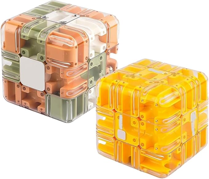 2pcs Large Labyrinth 3D Puzzle Maze Cube,Engaging Brain Teaser Toy,3D Magic Cube Maze Ball Puzzle for Stress Relief & Logic Development (Light Green + Yellow)