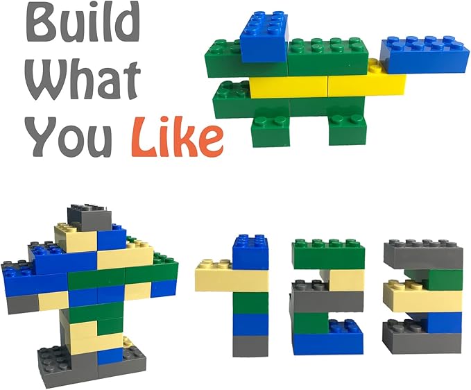 200 Piece Classic Building Bricks, 2x4 Building Blocks STEM Creative Building Toys, Blue, Gray, Green, Sand(Samll Bricks, 1.25x0.62x0.47 in)