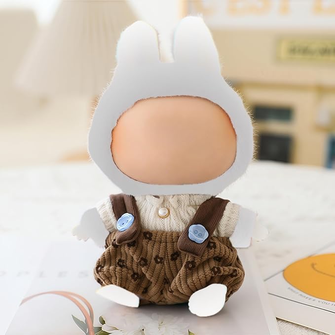Clothes for Dolls Accessories (No Doll), Cute Outfit Set 2 Pieces Bib Pants for 15 & 17cm Doll Suit, Stylish Dress Up Overalls Doll Clothing Set Replacement Brown