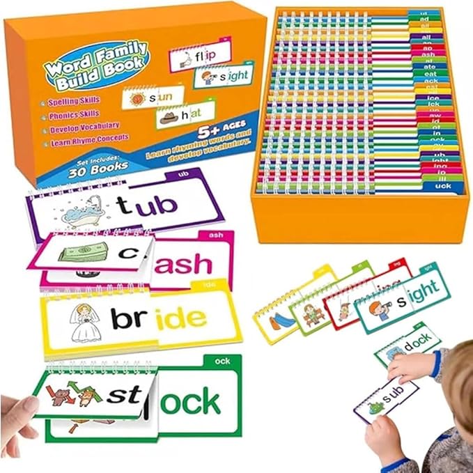 Logicalne 30 Read and Rhyme Flip Books, Word Family Flip Books Rhyming Card, Sight Words Rhyming Game, Educational Reading Book, Word ABC Vocabulary Families Flash Cards, Classroom Fun Learning(1PC)