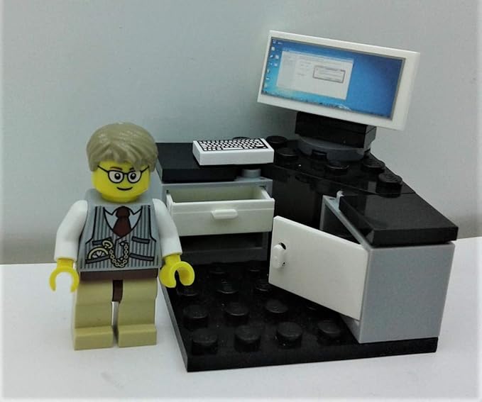 Custom Toys & Hobbies INC Building Bricks Businessman Lawyer Office Setup- Premium Quality Desk Keyboard Computer & Minifigure Holiday Birthday Gift for Kids