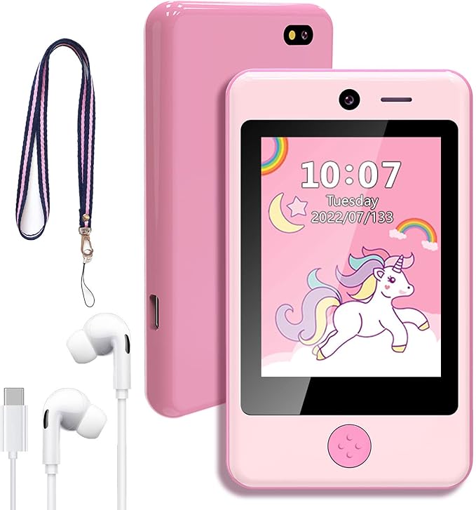 PTHTECHUS® Kids Phone Toy for Boys Girls, 3.8 "Touch Screen Toddler Smartphone with Fun Cameras 16 Games MP3 Music Player Audio Recorder Pedometer Torch Alarm Clock Children Phone for Ages 4-14