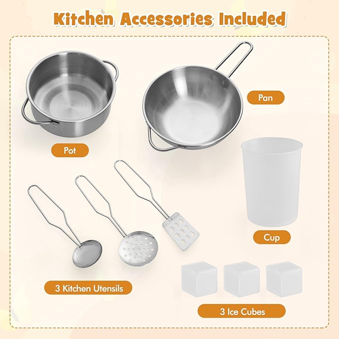 HONEY JOY Corner Kids Kitchen Playset, Wooden Toy Kitchen Set w/Lights & Sounds, Range Hood, Ice Maker & Coffee Maker, Microwave, Sink, Faucet, Little Chef Pretend Play Kitchen for Toddlers, White