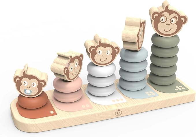 Speedy Monkey Kids Family Stacker, 5 Stackable Monkeys: Parent, Child, Sibling, Non-Toxic Paint, Develops Dexterity & Creativity, Educational Toy for Early Learning