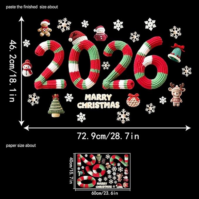 Christmas Window Stickers Clings Cute Christmas Snowman＆Hat Snowflake Winter Cartoon Knitting Wool Pattern Window Decal Decoration Glass Windows Sticker for Xmas 2026 New Year Party Decor Accessories