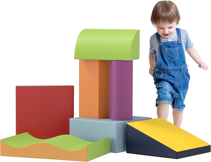 Soozier 7 Piece PU Leather Soft Play Climbing for Toddlers, Baby Colorful Soft Play Gym Toys Indoor, Modular Crawling & Climbing Play Set for 1-3 Years, Contemporary