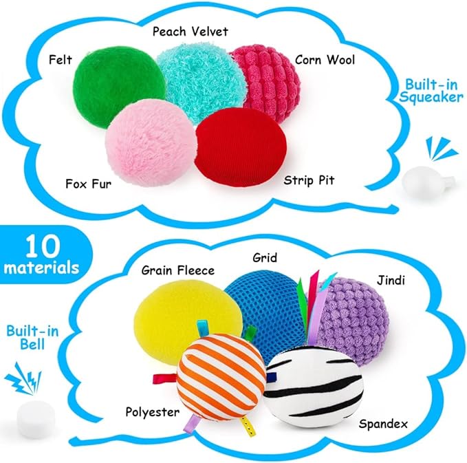 Baby Sensory Texture Ball Toy Set,10Pcs Montessori Toys for Babies 6-12 Months,Develop Fine Motor & Sensory Play for Newborns’ Early Learning,Fidget Stress Toys for Autism/Anxiety Relief.