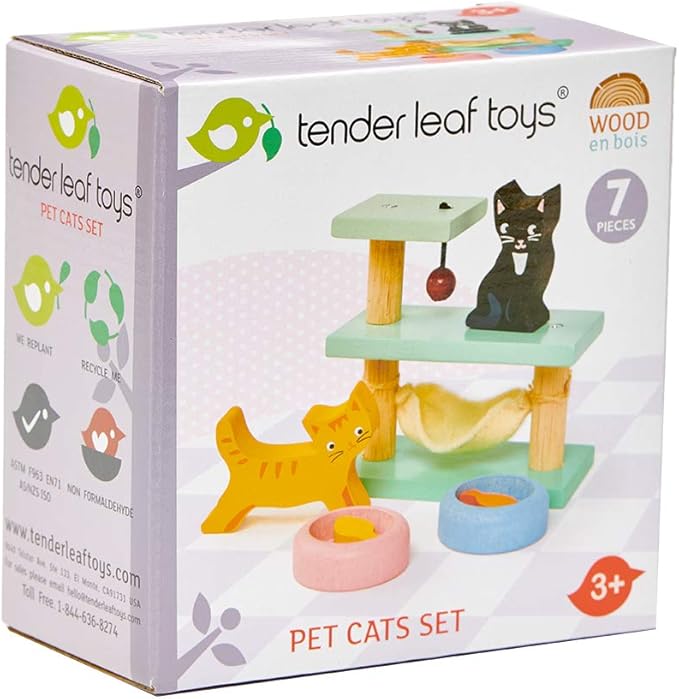Tender Leaf Toys - Pets Sets for Doll House Accessories - Great Add-on Pet Play Set to Any Dollhouse - Encourage Creative and Imaginative Fun Play for Children - Age 3+ (Pet Cats Set)