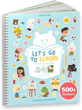 CUPKIN Sticker Book for Kids 2-4, 500+ Kids Stickers, Let's Go to School 12 Coloring Pages 12 Side by Side Scenes, Fun Toddler Travel Activity Coloring and Sticker Books for Ages 4-8 + 8-10