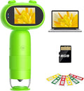 Pocket Microscope for Kids with 2inch IPS Screen, Leipan 16MP Digital Microscope 1000X, 1080P Mini Microscope with 8 LEDs, Compatible with PC, Includes 8GB Card