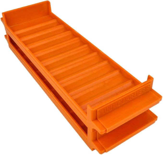 Rolled Coin Plastic Storage Tray, Quarters, Orange (2 Trays)
