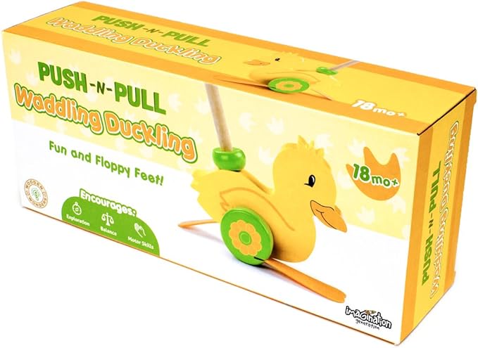 Wooden Wonders Push-n-Pull Waddling Duckling with Rubber Feet by Imagination Generation