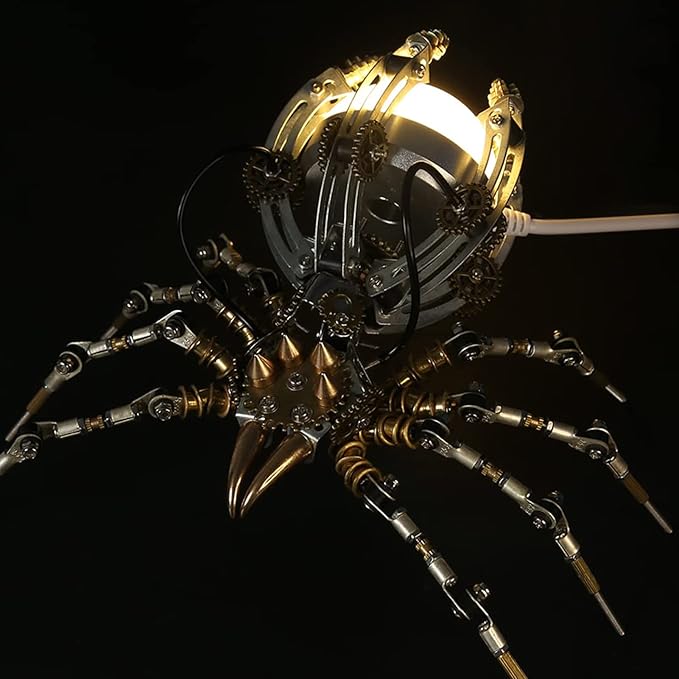 Metalkitor Steampunk Spider Desk Lamp - 3D Metal Puzzle with Light, 512 Pieces DIY Assembly Kit for Kids and Adults - Brain Teaser Desk Ornament