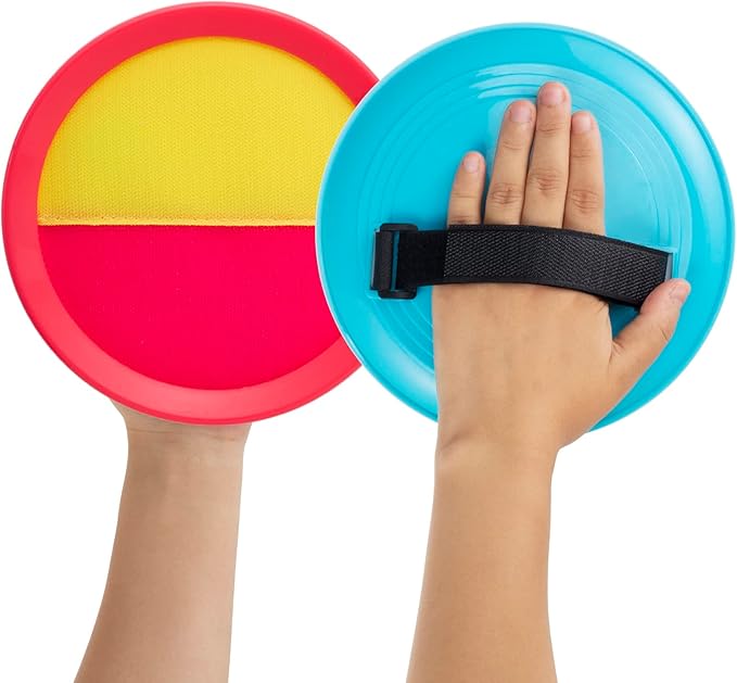 Beach Games, Outdoor Toys for Kids Ages 4-8, Toss and Catch Ball Set, with 4 Paddles 3 Balls, and 1 Storage Bag, Beach Toys Easter Gifts for Kids -2 Pink + 2 Blue