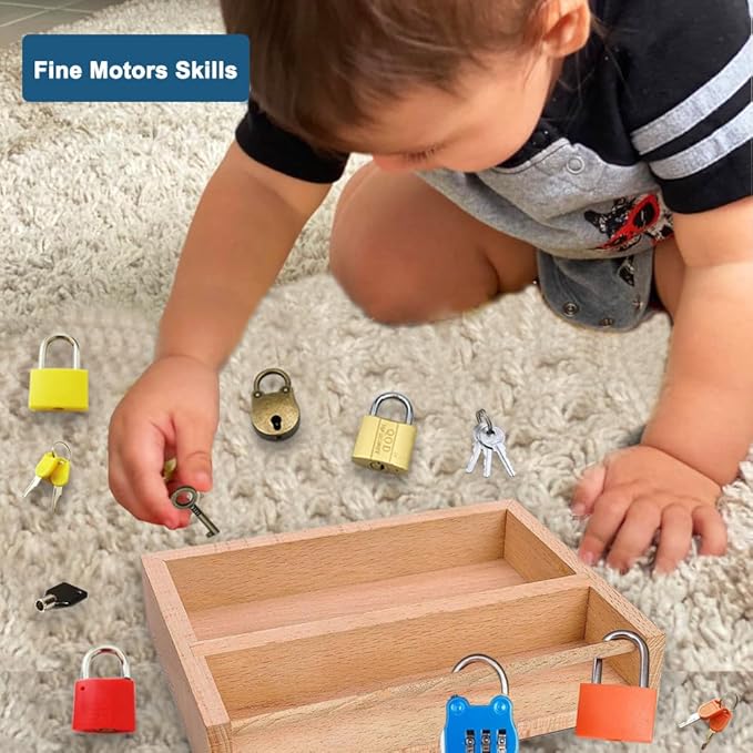 Montessori Lock and Key Toy Set for Toddlers, Educational STEM Lock Toys Matching Games Set with Wooden Tray for 3-5 Year Old Kids