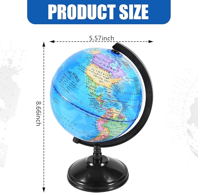 Rotating World Globe 6 Inch Spinning Earth Globe with Stand for Kids Learning Geography Classroom Education or Office Home Decorations