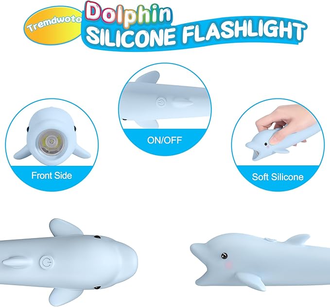 Tremdwoto Kids Flashlight Rechargeable, Small LED Child Flashlights, Birthday Gifts for Boys&Girls, Flash Light, Handheld Flashlights for Children, Dolphin Toddler Flashlight for Camping, Home-1 Pack