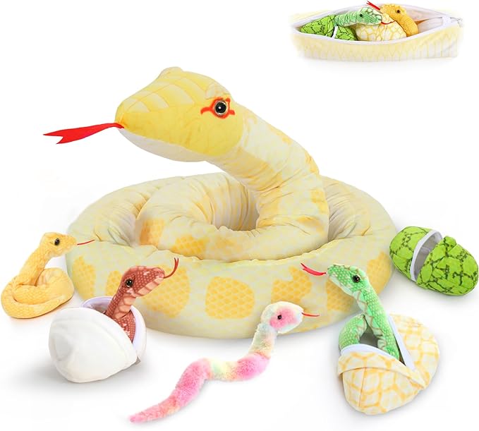 MaoGoLan 8Pcs Big Snake Stuffed Animals Bulk 118'' Yellow Snake Plush Giant Boa Constrictor Toys for Kids Party Favors Halloween Prank Props Christmas Birthday Gifts