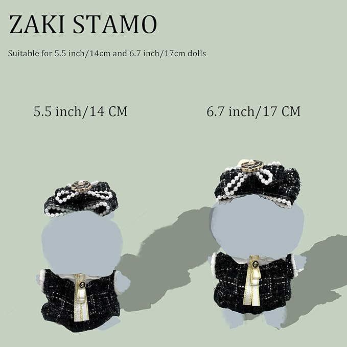 Clothes for Labubu,5 Sets Clothes Compatible with Labubu,Black Dress Outfit + Fake Glasses + Chain,Suitable for 17cm 14cm / 6.7in 5.5in Dolls Accessories