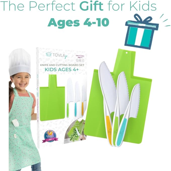 TOVLA JR. Toddler Montessori Kitchen Knife and Cutting Board Set – Safe, Kid-Sized Tools for Real Cooking – Ages 3+ Life Skills and Hands-On Prep