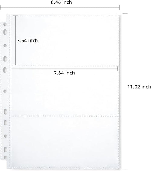 150-Sheets Double-Side 3-Pocket Currency Pages - 11 Holes for Currency Binder, 900 Pockets Paper Money Collection Pages for Dollar Bills, Banknotes and Coupons, Currency Sleeves Collecting Album Pages