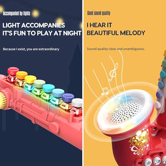 Smaroll Kids Saxophone Toy with Light and Sound,Multifunctional Early Educational Toys Musical Instrument Toy for Toddler Girls Boys Beginners Music Simulation Mini Saxophone, for Kids