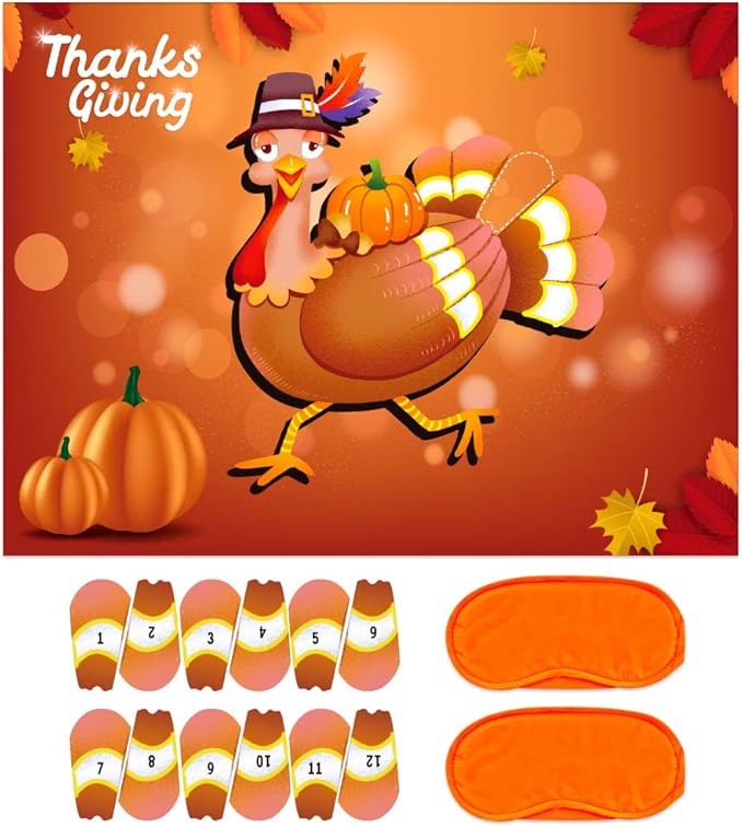 Thanksgiving Games - 26.5"x20" Pin The Tail on The Turkey Thanksgiving Games for Kids Thanksgiving Party Decoration Supplies Thanksgiving Activities for Family School Classroom