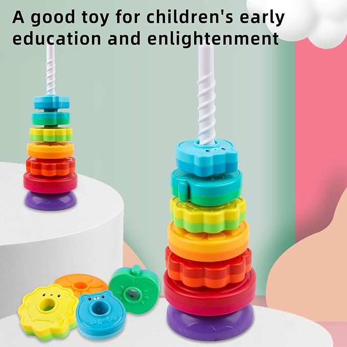 LBAIBB Spinning Stacking Toys,Spin Toy for Toddlers 1-3,Montessori Toys for 1 Year Old,Rainbow Spin Tower,Autism Sensory Learning Toy,Suitable for Gifts for Boys and Girls