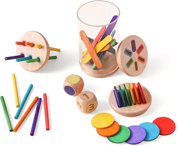 Montessori Wooden Color & Shape Sorting Toy Set for 1-3 Year Old Learning Fine Motor Skills & Color Recognition Educational Sensory Matching Games for Preschool Kids Safe, Durable Gift for Boys Girls