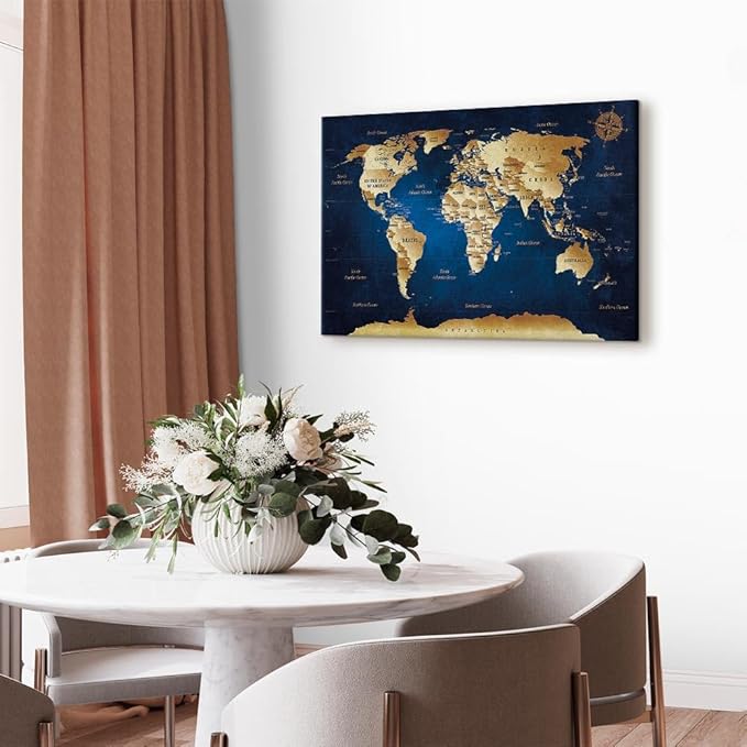 artgeist Canvas Wall Art Print World Map 35x24 in - 1pcs Picture with Acoustic Foam Sound Print Artwork Room Acoustics Soundproofing World Travel Map k-A-0107-b-a