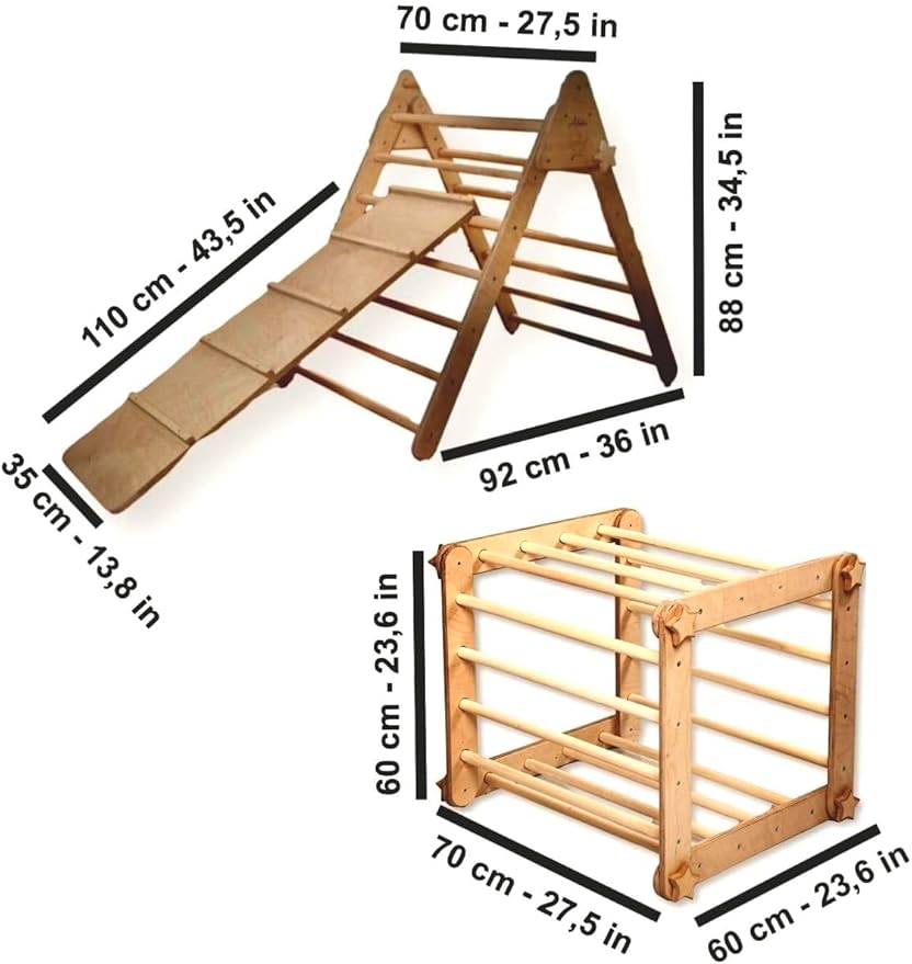 Montessori Climbing Cube and Triangle for Kids | Foldable Climbing Set | Indoor Activity Cube | Climbing Set with Cube and Triangle for Toddler | Foldable Wooden Jungle Gym (CUBE+TRI+2 RAMP)