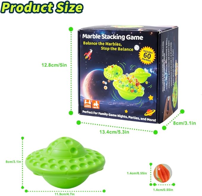 Marble Game Set - Marble Balance Game, 60 Colorful Marbles with Built in Storage, Fun Family Challenge for 1-4 Players, Educational Toy for Kids & Adults, Perfect for Parties, Travel ﻿
