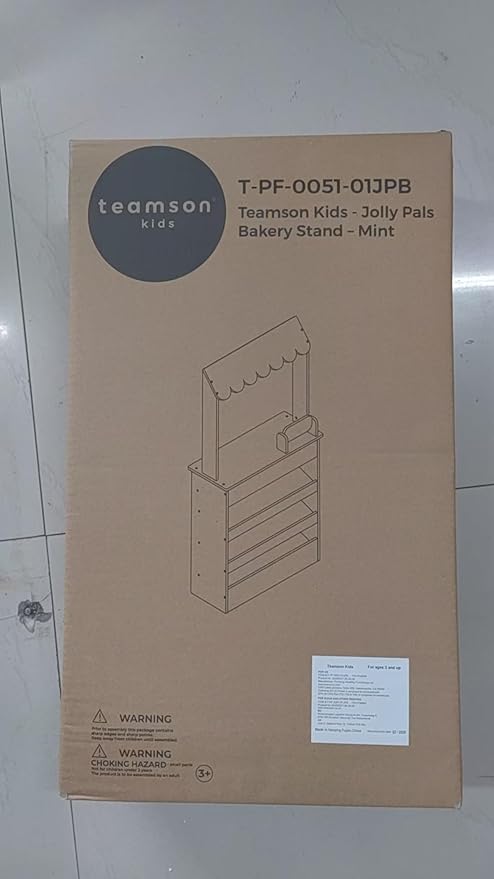 Teamson Kids Jolly Pals Wooden Bakery Market Stand Pretend Playset for Kids Ages 3+, Pastry Play Food Rotating Open/Close Sign, Hidden Storage Educational Role-Play, Pretend Play Wooden Market Stall