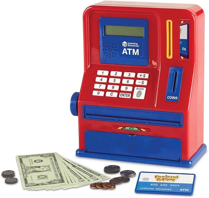 Learning Resources Teaching ATM Bank - 32 Pieces, Ages 3+ Toddler Learning Toys, Cash Register for Kids, Play Money for Kids
