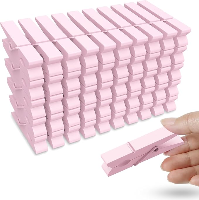 50PCS Colored Wooden Clothespins, 2.9inch Pink Clothes Pins for Clip Pictures Photos Decorative, Small Colorful Wood Decoration Closepins Clips