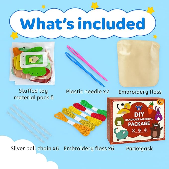 TwiggleStuff Sewing Kits for Kids, Doll Sewing Toys, 6Pcs Easy DIY Sewing Kit for Girls and Boys (1 Set)