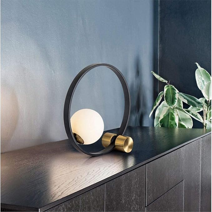 KCO Lighting Mid Century Modern Nightstand Lamp Black Metal Table Globe Desk Round Nightstand Large Glass Table Lamps for Living Room Bedside Office