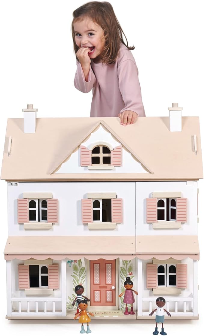 Tender Leaf Toys - Humming Bird House - 3 Story Large Wooden Colonial Style Doll House - Encourages Role-Play and Story Invention in Boys and Girls - Age 3+