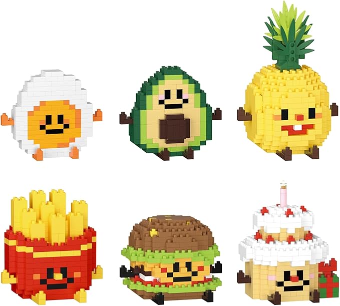 Mini Food Building Sets for Adults, Party Favors for Kids 8-12, Egg, Fruit & Cake Collectible Model Kits, Goodie Bag Stuffers, Classroom Small Prize Toys Gifts for Kids Girls Boys Age 8+ (6 Pack)
