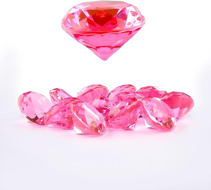 Niceup 26PCS Pink Acrylic Diamond Big Gemstones 1.5in Princess Pirate Mermaid Swimming Pool Party Favors Fake Gems Jewels Treasure Hunt Hiding Sensory Bin Filler Toys Craft Supplies