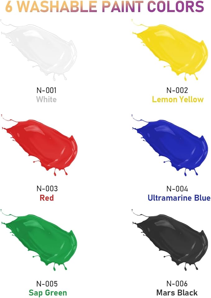 Nicpro 6 Colors Large Washable Acrylic Paint Set (69 oz, 2040ml), Non-Toxic Children Tempera Paint for Art, Craft, School & Home