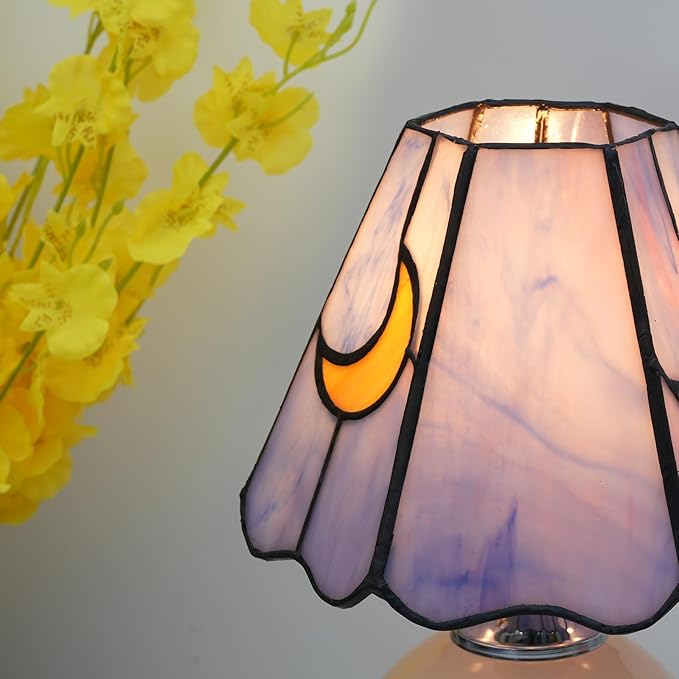 Mushroom Lamp Tiffany Stained Glass Moon lamp Cute Small Bedside Table Lamps for Living Room Home Decor,Girls Women Birthday Christmas Thanksgiving Day Gift,Pink Blue